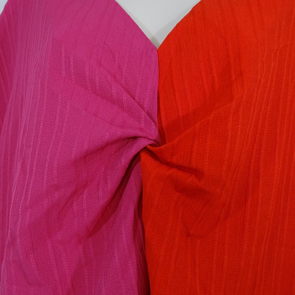 Shein Curve Red Pink Colorblock Twist Front Blous… - image 2